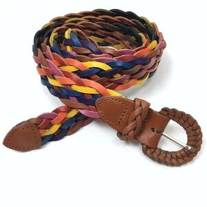 VINTAGE Belt Leather Braided Woven Rainbow Multicolor Boho Festival Plus Size 1X